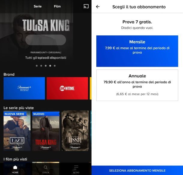 Paramount iscrizione app