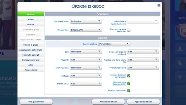 Opzioni di gioco The Sims 4
