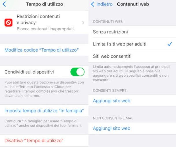 accesso alla funzione Tempo di utilizzo su iPhone