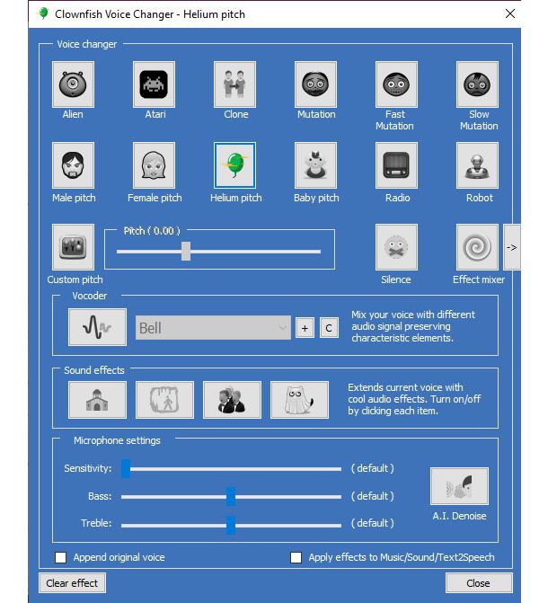 Impostazioni di Clownfish Voice Changer