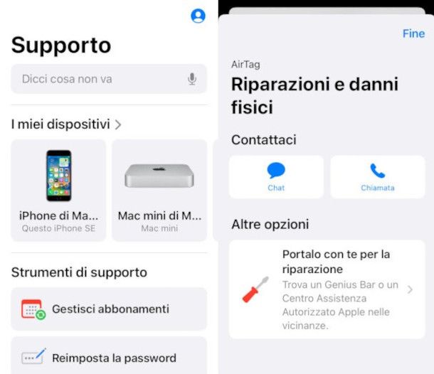 schermate app Supporto Apple