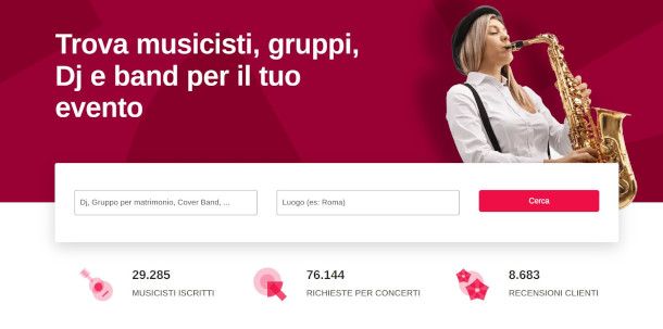 ricerca musicisti per eventi su sito Musiqua