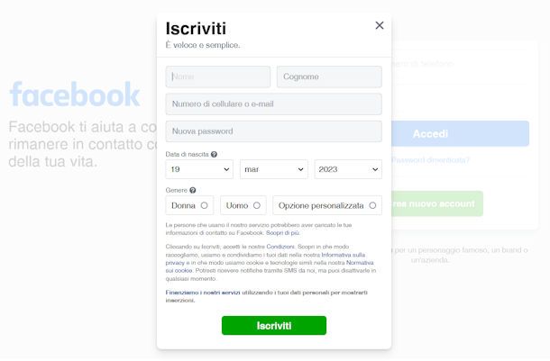 Iscriversi a Facebook