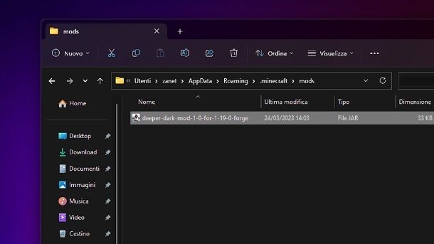 Cartella Minecraft mod