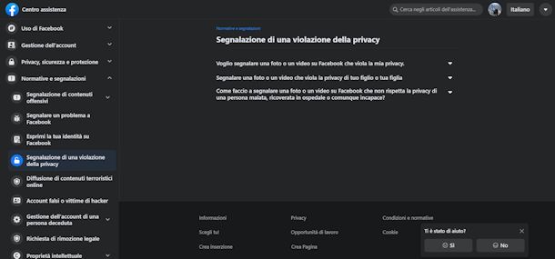 Segnalare una violazione dell'account su Facebook
