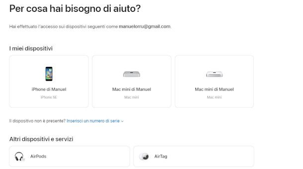 seleziona dispositivo su cui ricevere assistenza da Web