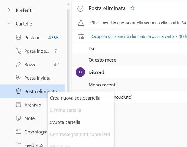 outlook Cestino