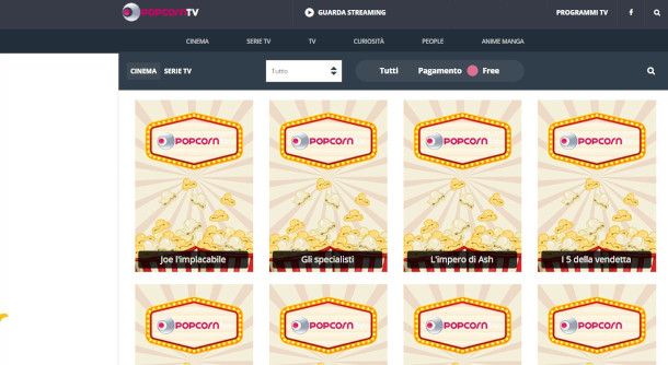 pagina contenuti gratis sito PopCornTV