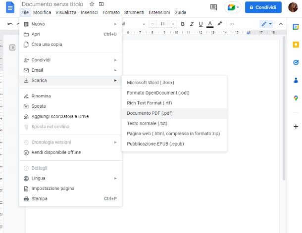 Trasformare Documento Google in PDF