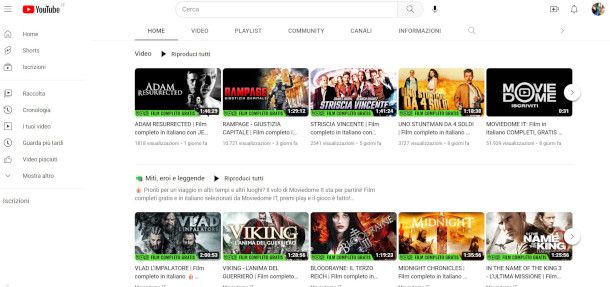 canale Moviedom su sito YouTube