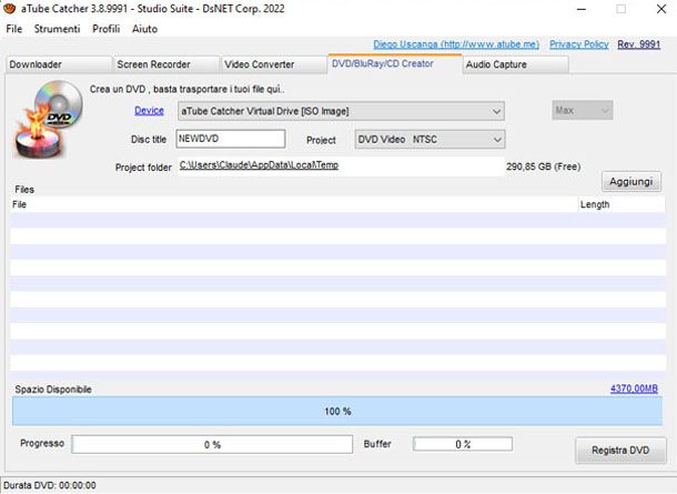 aTube Catcher per creare DVD