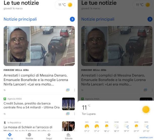 meteo su app Google News