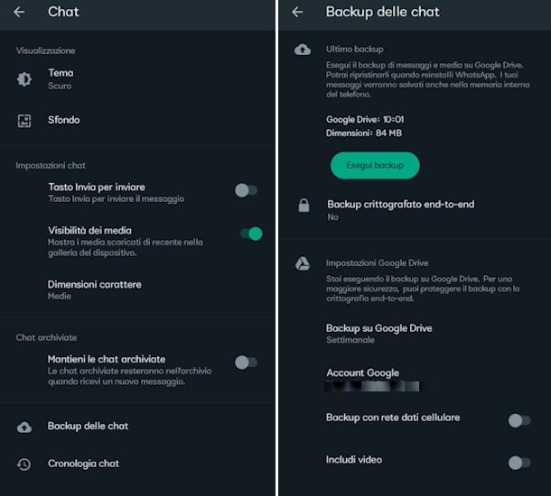 Impostare il backup automatico su WhatsApp