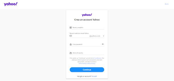 Creare posta elettronica Yahoo