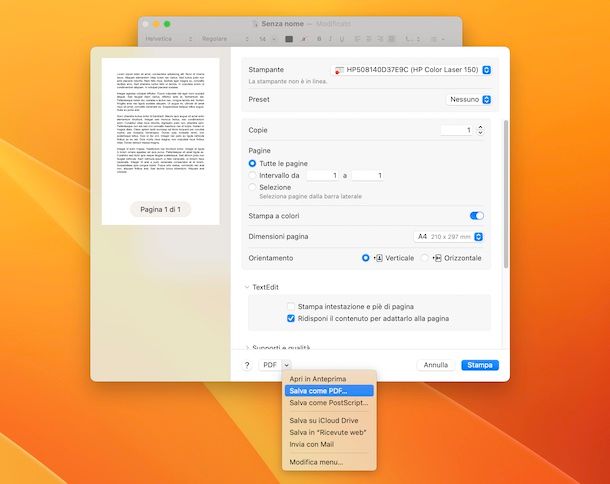 Stampante PDF su Mac