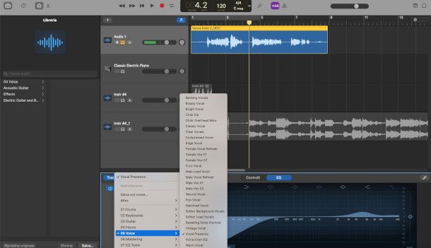 equalizzatore grafico su GarageBand per Mac