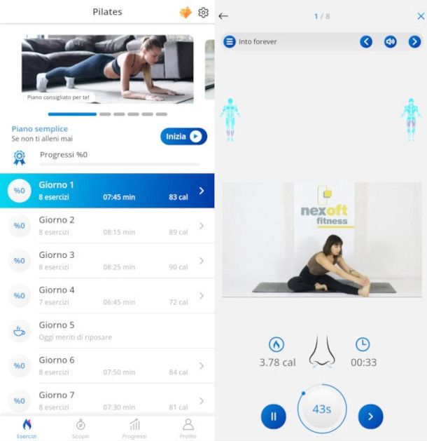 schermate app Esercizi Pilates a casa