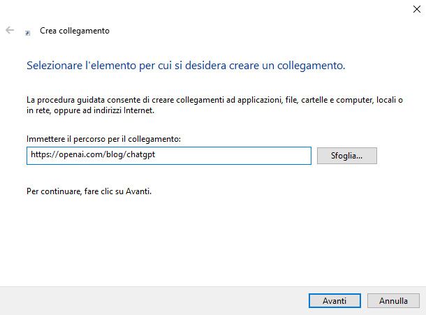 Collegamento a ChatGPT sul desktop