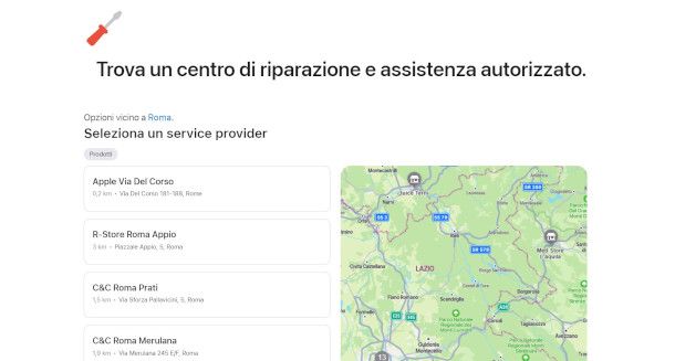 pagina Web sito Apple per trovare centro riparazioni