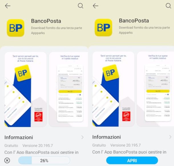 aggiornamento app BancoPosta Huawei