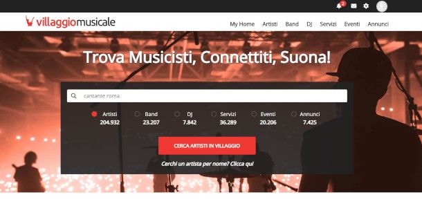 home page sito Villaggio Musicale