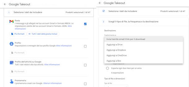 Google Takeout per backup Gmail