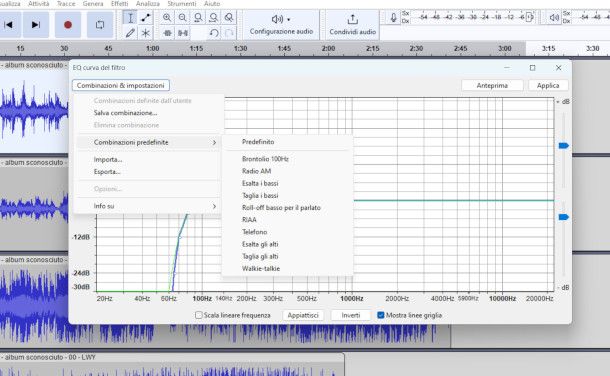 Equalizzatore grafico Audacity