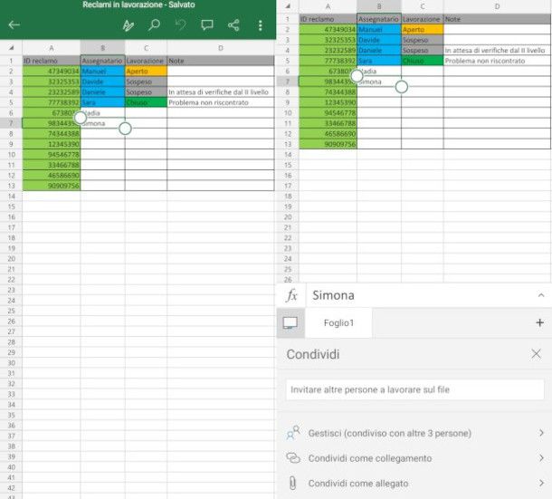 condivisione file Excel da app Excel su Android