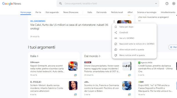 salvare le notizie su sito Google News