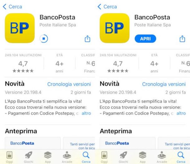 aggiornamento app BancoPosta iPhone