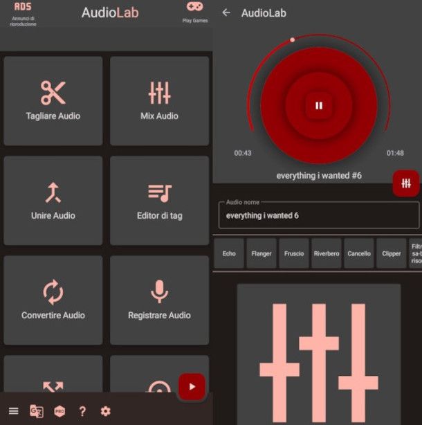 schermate app AudioLab