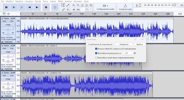 Normalizzazione audio su Audacity