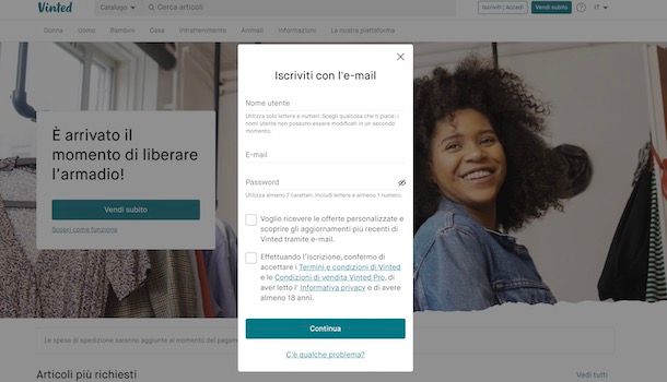 Registrazione Vinted