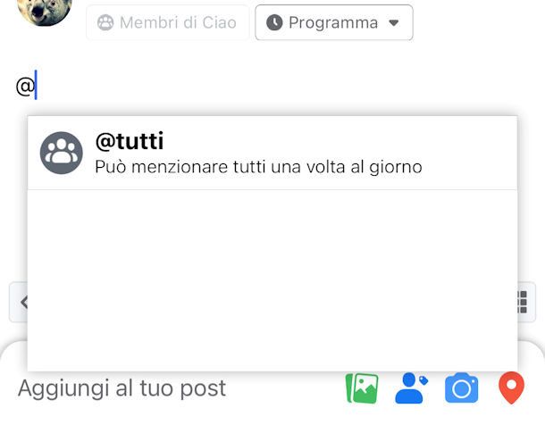 Taggare tutti su gruppi Facebook