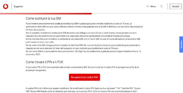 Sito Vodafone SIM