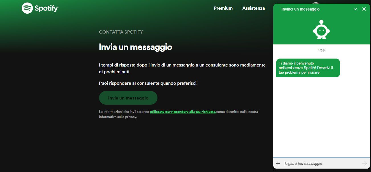 chatbot per contattare Spotify