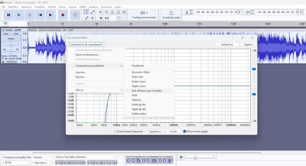 equalizzatore grafico su Audacity