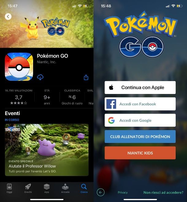 Accedere a Pokémon GO con Apple