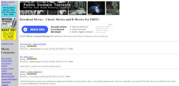 schermata sito Public Domain Torrents