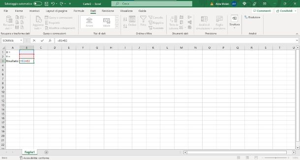 Excel risolutore calcolo, passaggio 1