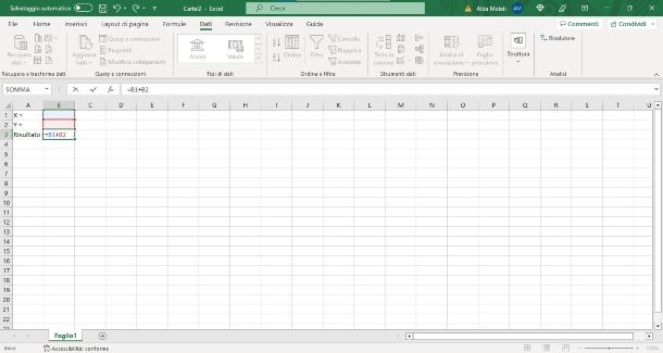 Excel risolutore calcolo, passaggio 1