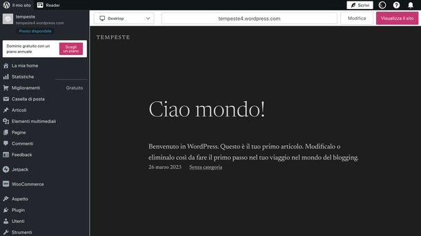 La barra laterale di WordPress