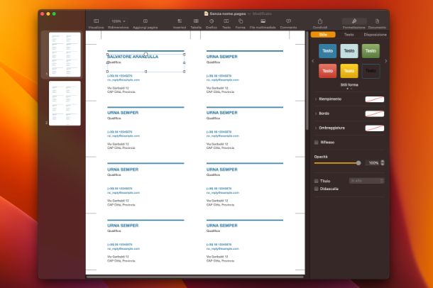 Come creare biglietti da visita con Mac