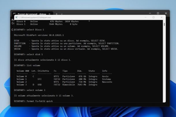 Come formattare penna USB da Prompt dei comandi