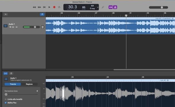 rallentare una canzone con GarageBand