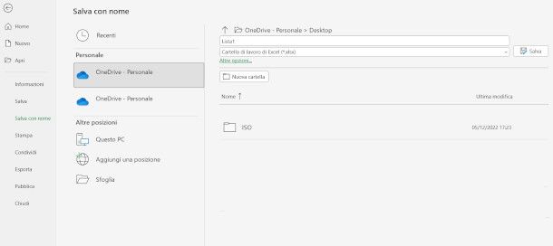 Caricamento file Excel su OneDrive