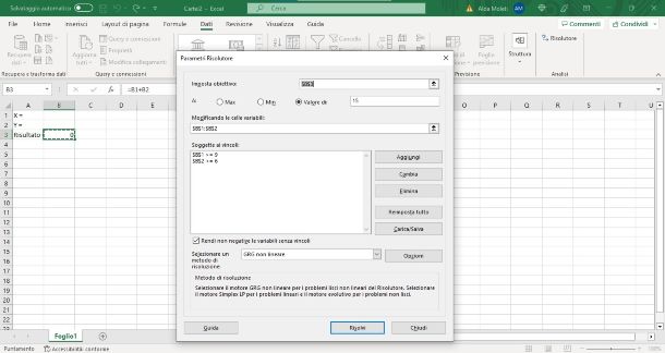 Excel risolutore calcolo, passaggio 4