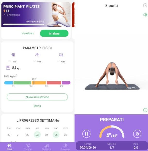 schermate app Esercizi Pilates principianti