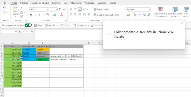 visualizzazione modifiche in tempo reale su un file Excel condiviso