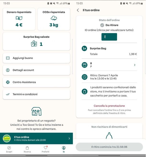 Too Good To Go Codice prenotazione